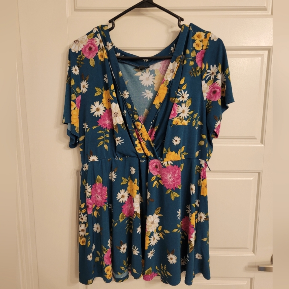Torrid Teal Floral Shirt